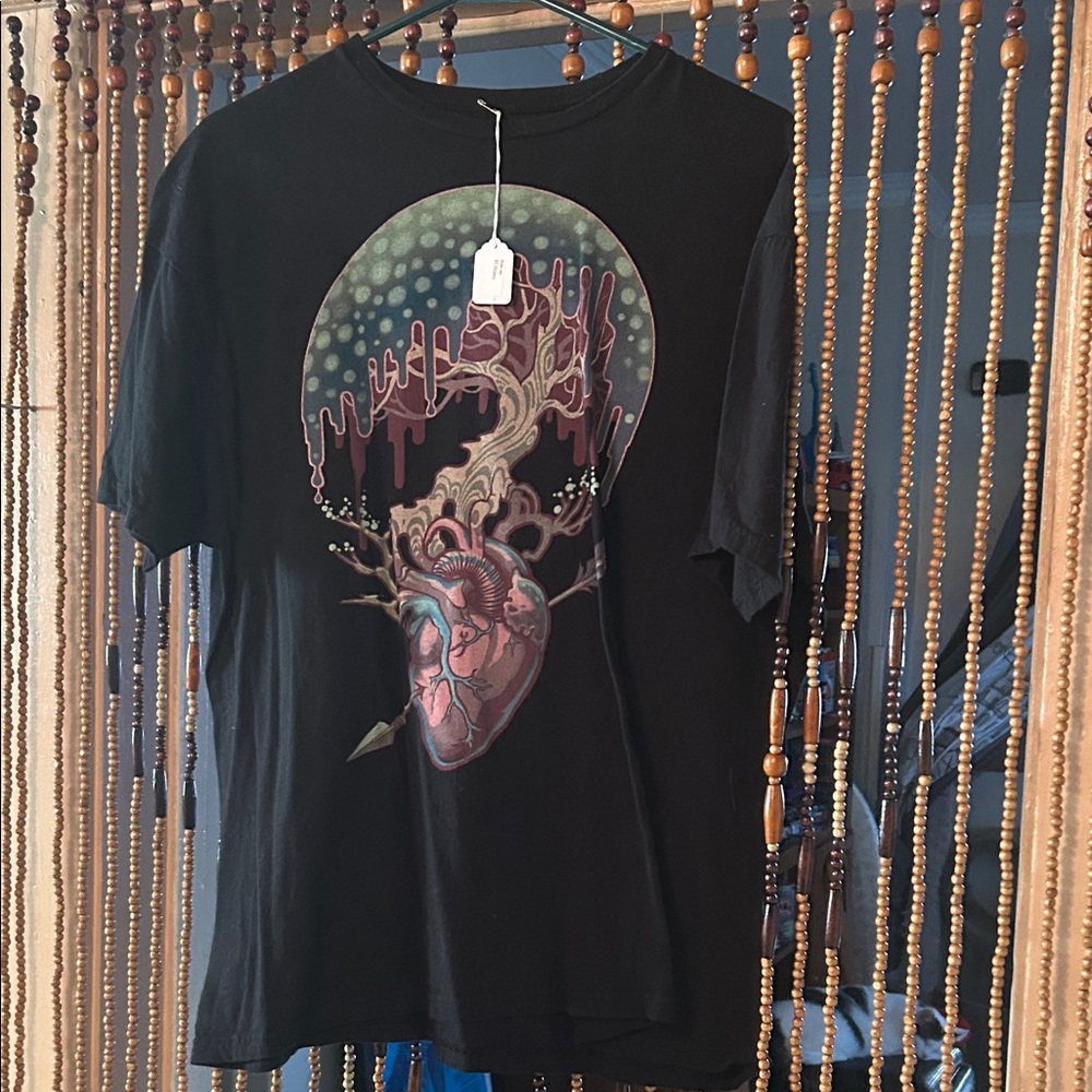 Black Graphic T-Shirt with Heart Design